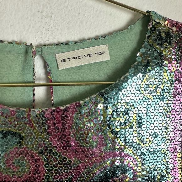 Etro 100% Silk Paisley Sequin T-shirt Size 42/S - Picture 4 of 7